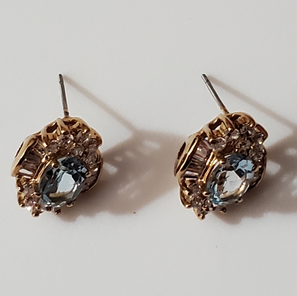 Topaz earrings tourmaline baguettes oval ice blue Genuine natural pierced gold - Picture 13 of 16